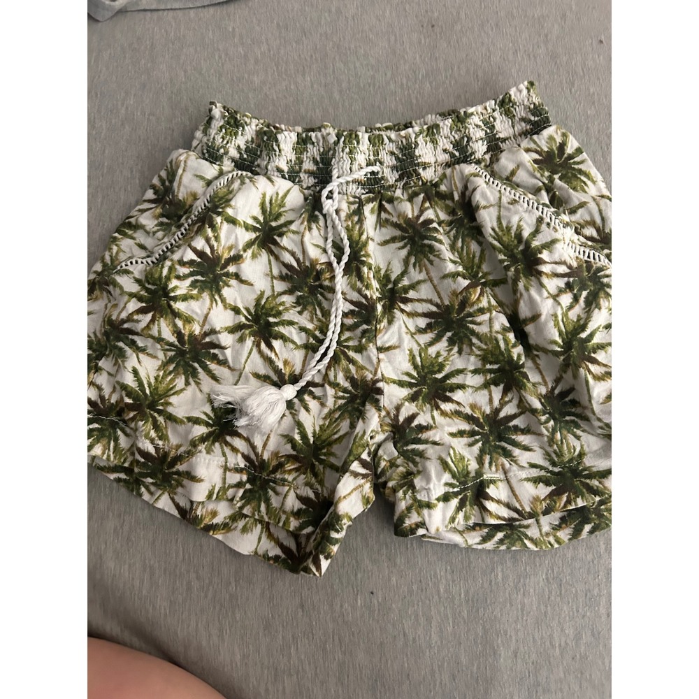 Briggs Womens Green Palm Tree Print Smocked Waist Shorts White Tropical Medium
